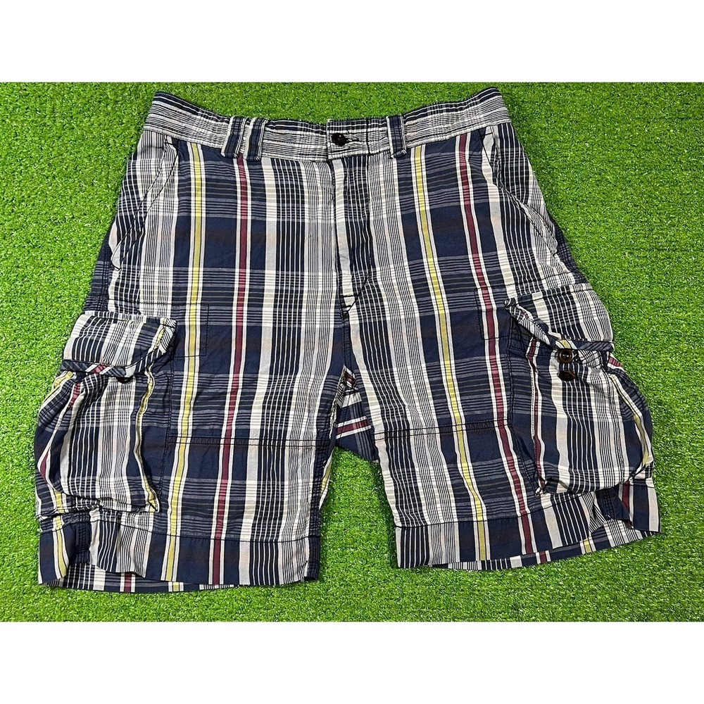 Vintage Polo Ralph Lauren Cargo Shorts 34 Y2K Plaid Blue 8.5 Inseam Preppy